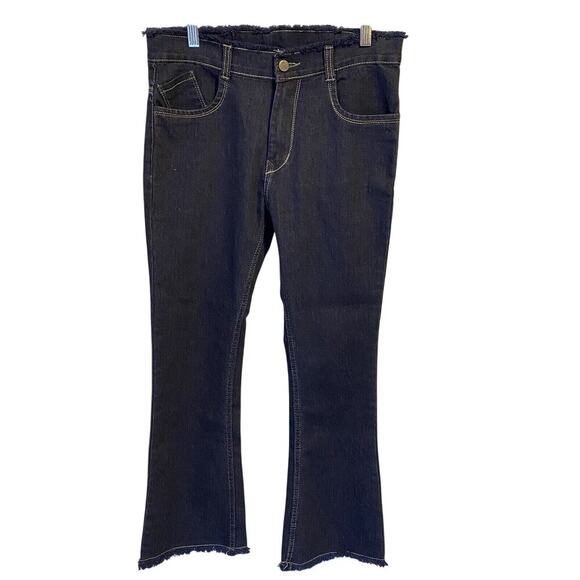 Y2K Neel Jeans Womens Waist 30 L 37 Low Rise Flare Leg Denim Fray Hem Navy Blue - Picture 1 of 7